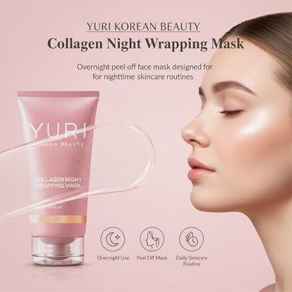 YURI BEAUTY Collagen Night Wrapping Mask – Overnight Glass Skin Peel Off Face Mask for Elasticity & Hydration, All Skin Types (2.53 fl.oz) Avelisse