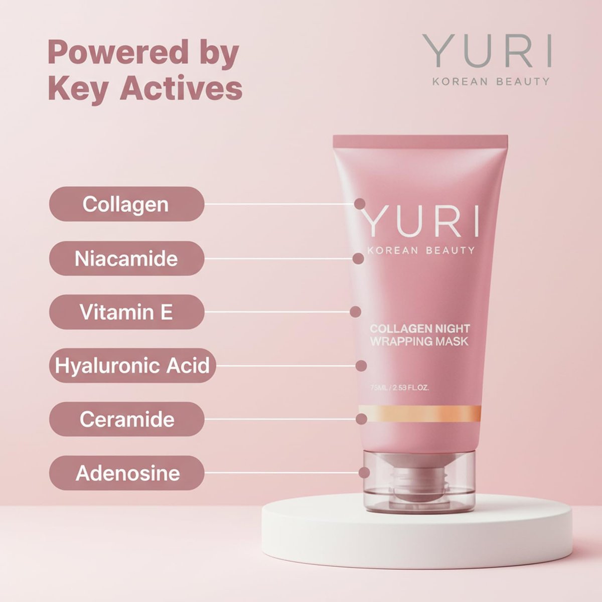 YURI BEAUTY Collagen Night Wrapping Mask – Overnight Glass Skin Peel Off Face Mask for Elasticity & Hydration, All Skin Types (2.53 fl.oz) Avelisse