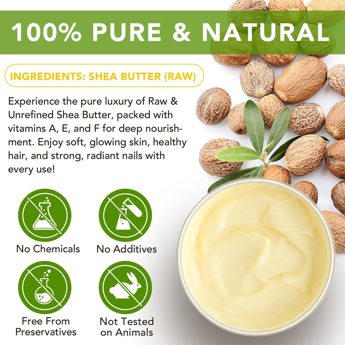 Pure Organic Shea Butter Raw, Unrefined Body & Face Butter - 100% Natural Moisturizer for Dry, Cracked Skin, Stretch Marks & Anti-Aging, 7.76 oz Avelisse