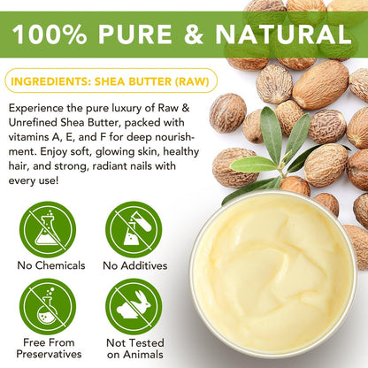 Pure Organic Shea Butter Raw, Unrefined Body & Face Butter - 100% Natural Moisturizer for Dry, Cracked Skin, Stretch Marks & Anti-Aging, 7.76 oz Avelisse