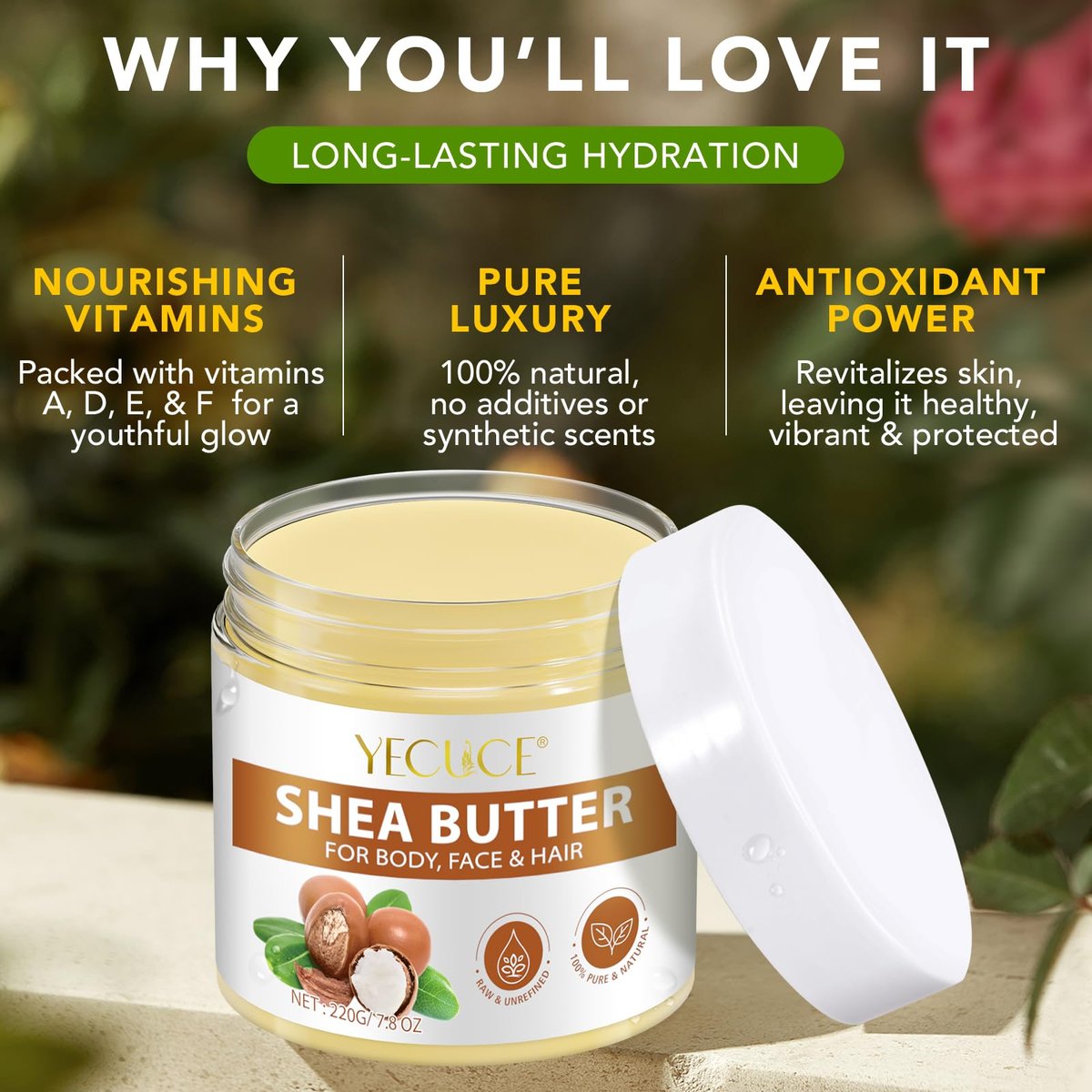 Pure Organic Shea Butter Raw, Unrefined Body & Face Butter - 100% Natural Moisturizer for Dry, Cracked Skin, Stretch Marks & Anti-Aging, 7.76 oz Avelisse