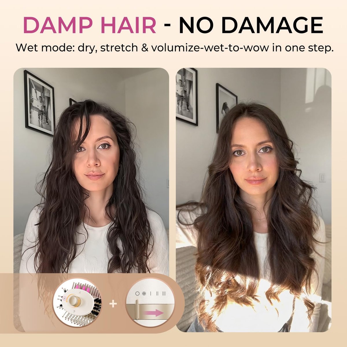 GOMYTH Upgraded 5-in-1 Blow Dryer Brush with Heated Comb - Volumizer Hair Dryer Brush for Wet & Dry Hair, Ideal for Thick Curly Hair, Salon Blowout, Frizz-Free Shiny Hair, Reduced Heat Damage - 70mm Avelisse