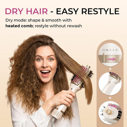 GOMYTH Upgraded 5-in-1 Blow Dryer Brush with Heated Comb - Volumizer Hair Dryer Brush for Wet & Dry Hair, Ideal for Thick Curly Hair, Salon Blowout, Frizz-Free Shiny Hair, Reduced Heat Damage - 70mm Avelisse