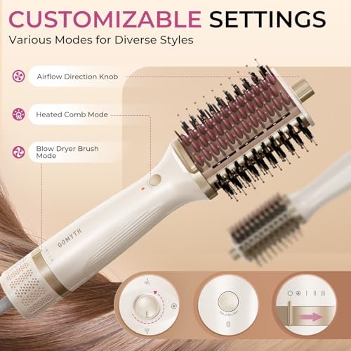 GOMYTH Upgraded 5-in-1 Blow Dryer Brush with Heated Comb - Volumizer Hair Dryer Brush for Wet & Dry Hair, Ideal for Thick Curly Hair, Salon Blowout, Frizz-Free Shiny Hair, Reduced Heat Damage - 70mm Avelisse