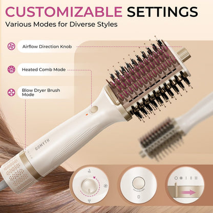 GOMYTH Upgraded 5-in-1 Blow Dryer Brush with Heated Comb - Volumizer Hair Dryer Brush for Wet & Dry Hair, Ideal for Thick Curly Hair, Salon Blowout, Frizz-Free Shiny Hair, Reduced Heat Damage - 70mm Avelisse