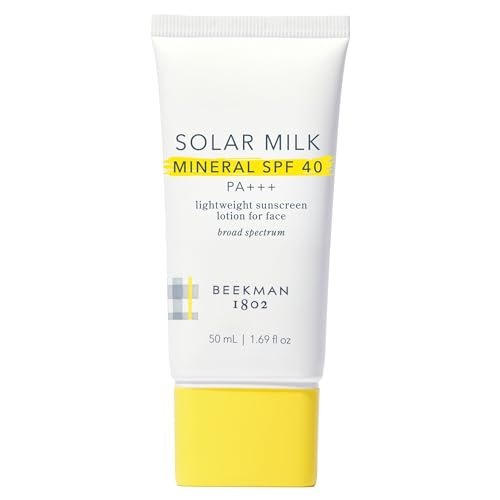 Beekman 1802 Solar Milk Mineral Sunscreen SPF 40 PA+++ - Lightweight Zinc Oxide Face Sunscreen, Broad Spectrum UVA/UVB Protection, Non-Greasy, Fragrance Free, 1.69 fl oz Avelisse