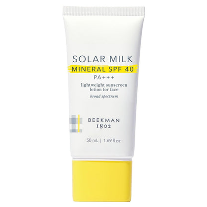 Beekman 1802 Solar Milk Mineral Sunscreen SPF 40 PA+++ - Lightweight Zinc Oxide Face Sunscreen, Broad Spectrum UVA/UVB Protection, Non-Greasy, Fragrance Free, 1.69 fl oz Avelisse