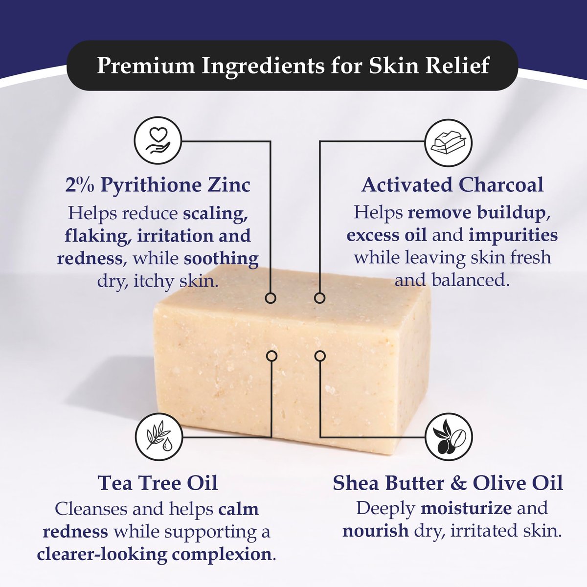Noble Formula 2% Pyrithione Zinc Activated Charcoal Soap with Shea Butter and Tea Tree Oil - Deep Cleansing Bar for Oily or Flaky Skin, Face Body and Scalp, No Palm Oil, Handmade in USA, 3.25 oz Avelisse