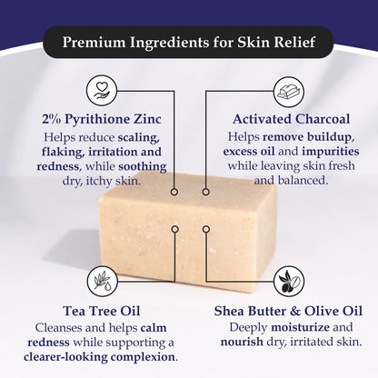 Noble Formula 2% Pyrithione Zinc Activated Charcoal Soap with Shea Butter and Tea Tree Oil - Deep Cleansing Bar for Oily or Flaky Skin, Face Body and Scalp, No Palm Oil, Handmade in USA, 3.25 oz Avelisse