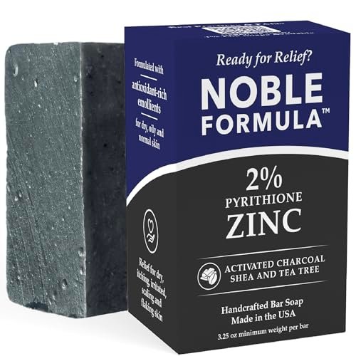 Noble Formula 2% Pyrithione Zinc Activated Charcoal Soap with Shea Butter and Tea Tree Oil - Deep Cleansing Bar for Oily or Flaky Skin, Face Body and Scalp, No Palm Oil, Handmade in USA, 3.25 oz Avelisse