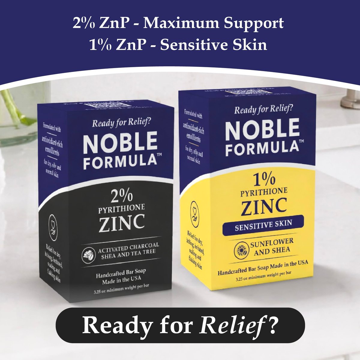 Noble Formula 2% Pyrithione Zinc Activated Charcoal Soap with Shea Butter and Tea Tree Oil - Deep Cleansing Bar for Oily or Flaky Skin, Face Body and Scalp, No Palm Oil, Handmade in USA, 3.25 oz Avelisse