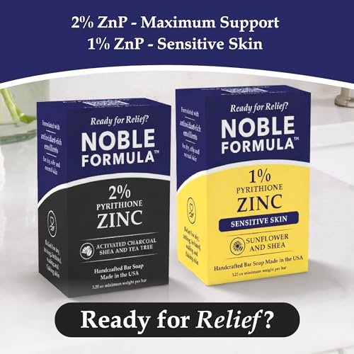 Noble Formula 2% Pyrithione Zinc Activated Charcoal Soap with Shea Butter and Tea Tree Oil - Deep Cleansing Bar for Oily or Flaky Skin, Face Body and Scalp, No Palm Oil, Handmade in USA, 3.25 oz Avelisse