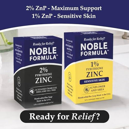 Noble Formula 2% Pyrithione Zinc Activated Charcoal Soap with Shea Butter and Tea Tree Oil - Deep Cleansing Bar for Oily or Flaky Skin, Face Body and Scalp, No Palm Oil, Handmade in USA, 3.25 oz Avelisse