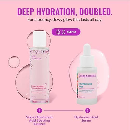 Good Molecules Hyaluronic Acid Serum and Sakura Essence Duo – Hydrating Skincare Set (30ml Serum + 100ml Essence) for All Skin Types Avelisse