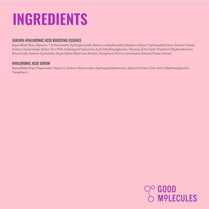 Good Molecules Hyaluronic Acid Serum and Sakura Essence Duo – Hydrating Skincare Set (30ml Serum + 100ml Essence) for All Skin Types Avelisse
