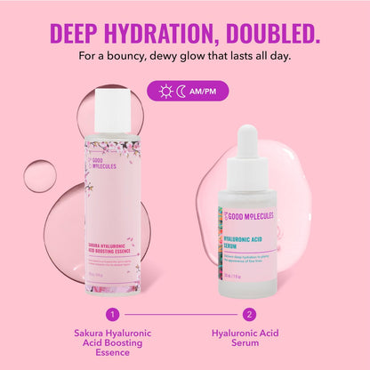 Good Molecules Hyaluronic Acid Serum and Sakura Essence Duo – Hydrating Skincare Set (30ml Serum + 100ml Essence) for All Skin Types Avelisse