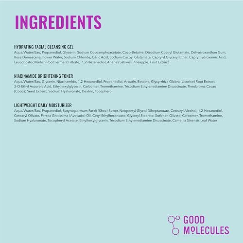 Good Molecules Daily Skincare Routine Set – Hydrating Cleanser, Niacinamide Toner, Hyaluronic Acid Serum, Moisturizer & Eye Gel (5-Piece Kit) Avelisse