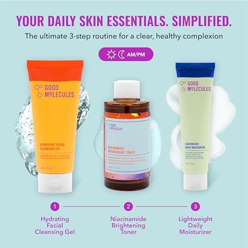 Good Molecules Cleanse, Tone & Moisturize Skincare Set – Hydrating Facial Cleansing Gel (200ml), Niacinamide Brightening Toner (120ml) & Lightweight Daily Moisturizer (100ml) Avelisse