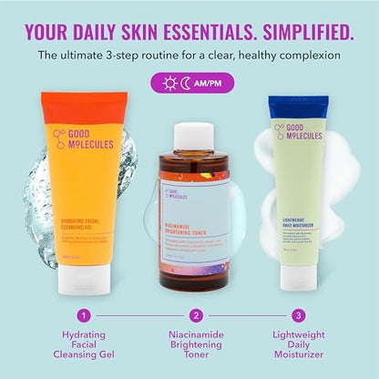 Good Molecules Cleanse, Tone & Moisturize Skincare Set – Hydrating Facial Cleansing Gel (200ml), Niacinamide Brightening Toner (120ml) & Lightweight Daily Moisturizer (100ml) Avelisse