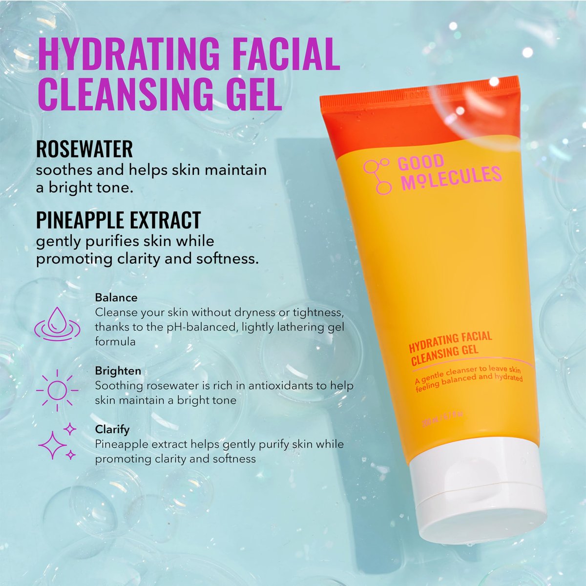 Good Molecules Cleanse, Tone & Moisturize Skincare Set – Hydrating Facial Cleansing Gel (200ml), Niacinamide Brightening Toner (120ml) & Lightweight Daily Moisturizer (100ml) Avelisse