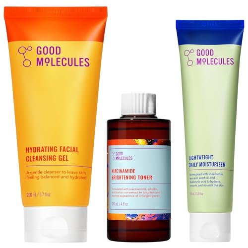 Good Molecules Cleanse, Tone & Moisturize Skincare Set – Hydrating Facial Cleansing Gel (200ml), Niacinamide Brightening Toner (120ml) & Lightweight Daily Moisturizer (100ml) Avelisse