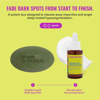 Good Molecules Brightening Skincare Duo – Dark Spot Correcting Bar & Discoloration Serum for Face and Body