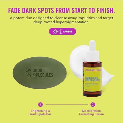Good Molecules Brightening Skincare Duo – Dark Spot Correcting Bar & Discoloration Serum for Face and Body