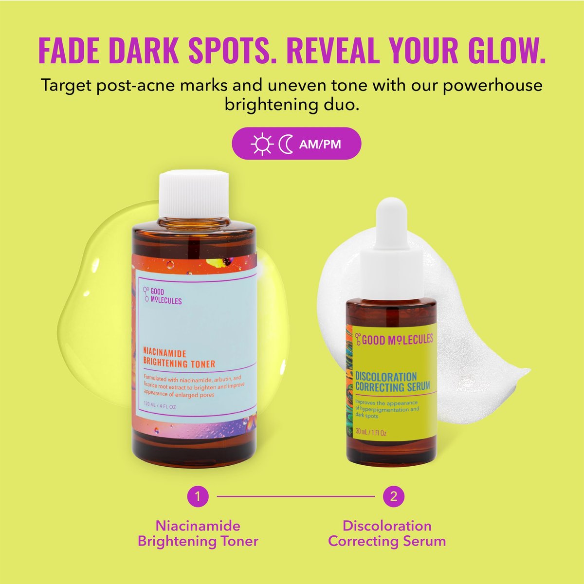 Good Molecules Blemish Scar & Discoloration Set: Niacinamide Brightening Toner 120ml + Discoloration Correcting Serum 30ml Avelisse