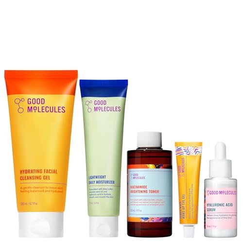 Good Molecules Daily Skincare Routine Set – Hydrating Cleanser, Niacinamide Toner, Hyaluronic Acid Serum, Moisturizer & Eye Gel (5-Piece Kit) Avelisse