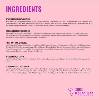 Good Molecules Daily Skincare Routine Set – Hydrating Cleanser, Niacinamide Toner, Hyaluronic Acid Serum, Moisturizer & Eye Gel (5-Piece Kit) Avelisse