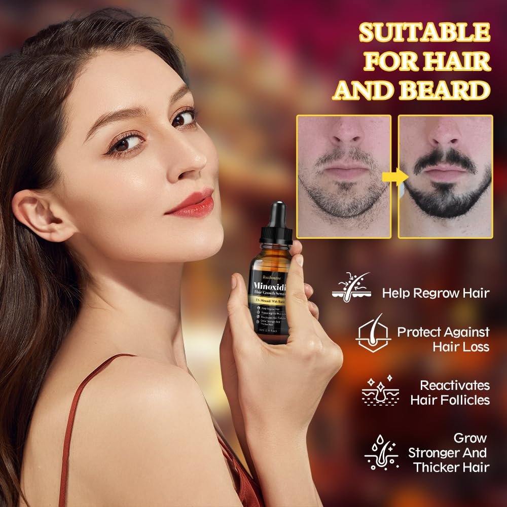 2-Pack 5% Minoxidil Hair Growth Serum - Hair Regrowth Treatment for Men and Women, Strengthens and Thickens Hair, Beard and Facial Hair Enhancer (2.1 Fl Oz Each) Avelisse