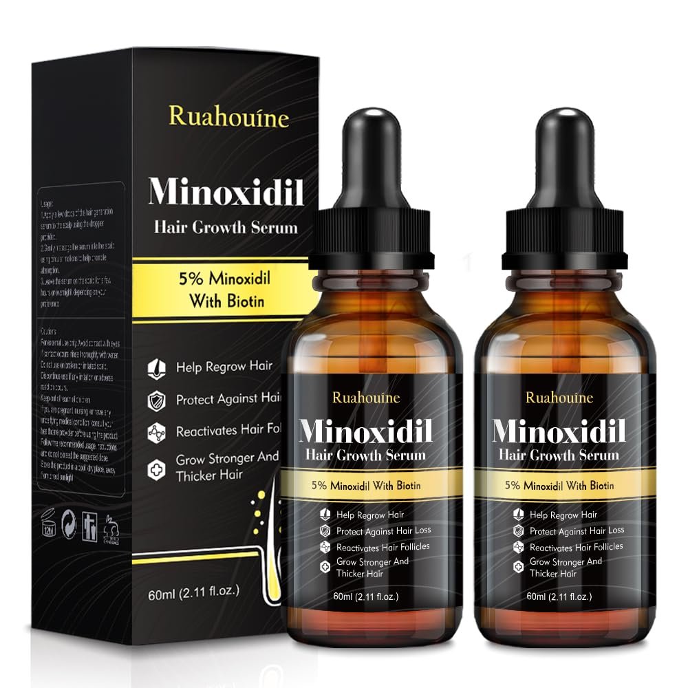 2-Pack 5% Minoxidil Hair Growth Serum - Hair Regrowth Treatment for Men and Women, Strengthens and Thickens Hair, Beard and Facial Hair Enhancer (2.1 Fl Oz Each) Avelisse