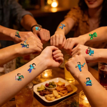 20 Pcs Game Theme Temporary Tattoos - Pixel Cartoon Tattoos Stickers for Kids, Party Favors, and Rewards