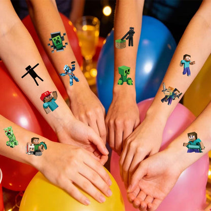 20 Pcs Game Theme Temporary Tattoos - Pixel Cartoon Tattoos Stickers for Kids, Party Favors, and Rewards