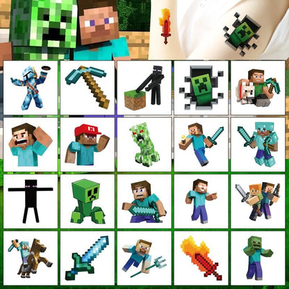 20 Pcs Game Theme Temporary Tattoos - Pixel Cartoon Tattoos Stickers for Kids, Party Favors, and Rewards