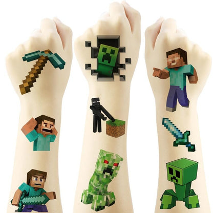 20 Pcs Game Theme Temporary Tattoos - Pixel Cartoon Tattoos Stickers for Kids, Party Favors, and Rewards