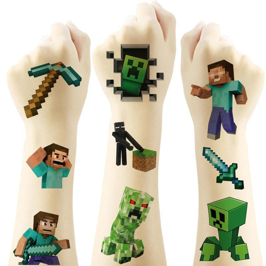 20 Pcs Game Theme Temporary Tattoos - Pixel Cartoon Tattoos Stickers for Kids, Party Favors, and Rewards