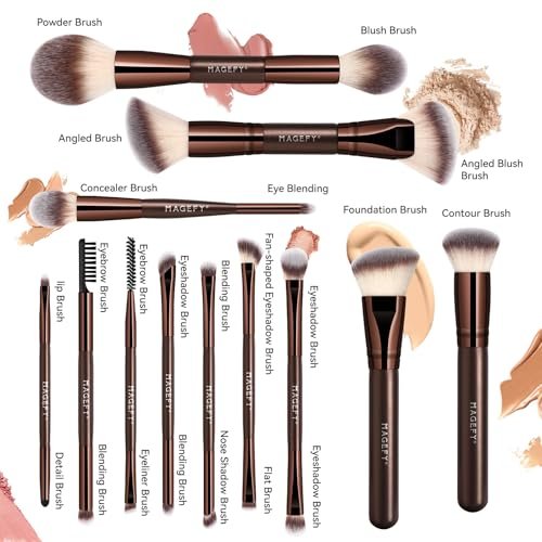 MAGEFY 22-in-12 Double-Ended Makeup Brush Set – Professional Cosmetic Brushes for Powder, Concealer, Eyeshadow, Blush – Gift Box Included Avelisse