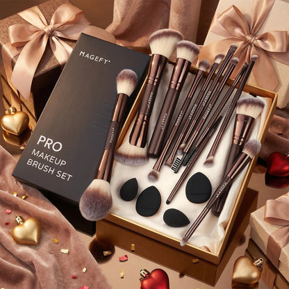 MAGEFY 22-in-12 Double-Ended Makeup Brush Set – Professional Cosmetic Brushes for Powder, Concealer, Eyeshadow, Blush – Gift Box Included Avelisse