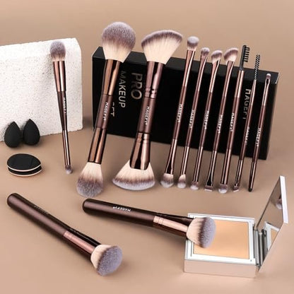 MAGEFY 22-in-12 Double-Ended Makeup Brush Set – Professional Cosmetic Brushes for Powder, Concealer, Eyeshadow, Blush – Gift Box Included Avelisse
