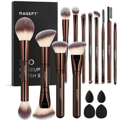MAGEFY 22-in-12 Double-Ended Makeup Brush Set – Professional Cosmetic Brushes for Powder, Concealer, Eyeshadow, Blush – Gift Box Included Avelisse