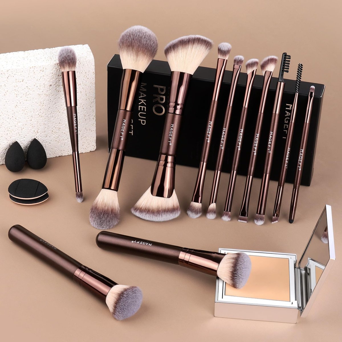 MAGEFY 22-in-12 Double-Ended Makeup Brush Set – Professional Cosmetic Brushes for Powder, Concealer, Eyeshadow, Blush – Gift Box Included Avelisse