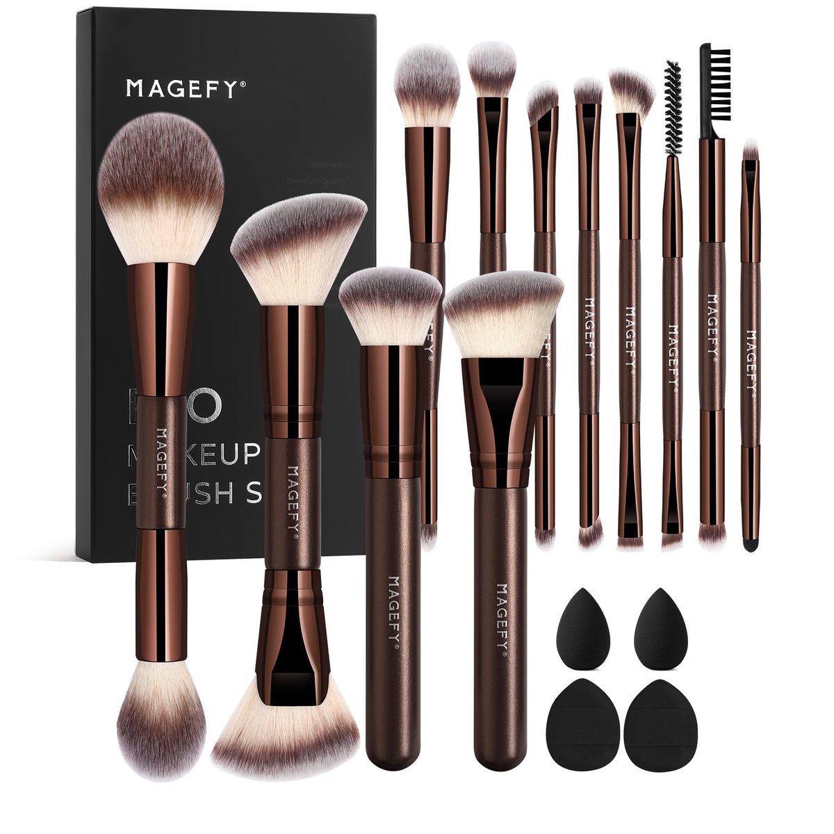 MAGEFY 22-in-12 Double-Ended Makeup Brush Set – Professional Cosmetic Brushes for Powder, Concealer, Eyeshadow, Blush – Gift Box Included Avelisse