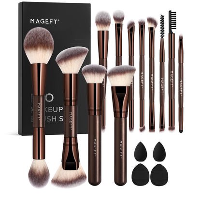 MAGEFY 22-in-12 Double-Ended Makeup Brush Set – Professional Cosmetic Brushes for Powder, Concealer, Eyeshadow, Blush – Gift Box Included Avelisse