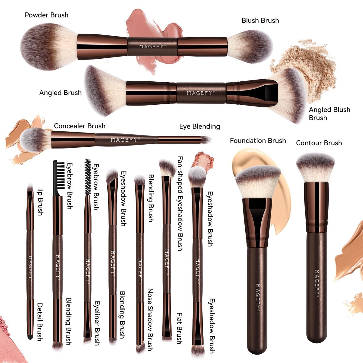 MAGEFY 22-in-12 Double-Ended Makeup Brush Set – Professional Cosmetic Brushes for Powder, Concealer, Eyeshadow, Blush – Gift Box Included Avelisse