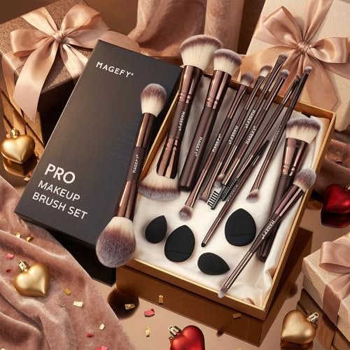 MAGEFY 22-in-12 Double-Ended Makeup Brush Set – Professional Cosmetic Brushes for Powder, Concealer, Eyeshadow, Blush – Gift Box Included Avelisse