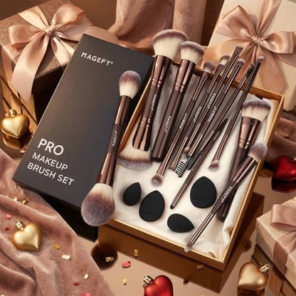 MAGEFY 22-in-12 Double-Ended Makeup Brush Set – Professional Cosmetic Brushes for Powder, Concealer, Eyeshadow, Blush – Gift Box Included Avelisse