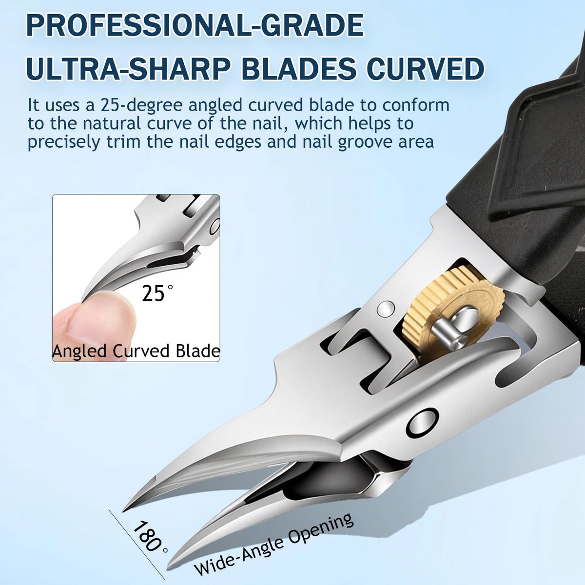 Black Anti-Slip Grip Gear Lock Nail Clipper - Precision Stainless Steel for Thick & Ingrown Nails Avelisse