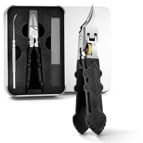Black Anti-Slip Grip Gear Lock Nail Clipper - Precision Stainless Steel for Thick & Ingrown Nails Avelisse