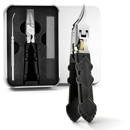 Black Anti-Slip Grip Gear Lock Nail Clipper - Precision Stainless Steel for Thick & Ingrown Nails Avelisse